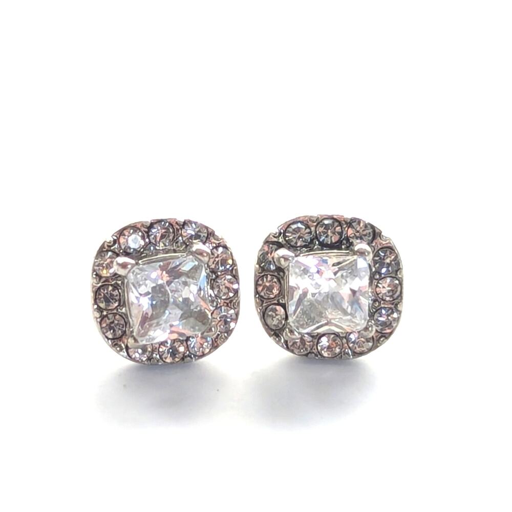 Stunning Silver Tone CZ Halo Wedding Guest Event Post Stud Pierced Earrings